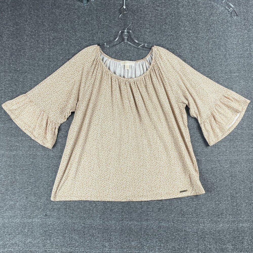 Michael Kors Top Womens Size 1X Giraffe Animal Print Ruffle Sleeve Work Office C